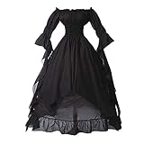 eiuEQIU Retro Kleid Damen Trompetenärmel Bodenlanges Kleid Elegant Maxikleid Gothic Cosplay Kleid...