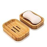 GUANJUNE 2er Pack Naturholz Bambus Seifenschalenhalter für Badezimmer Küchenschwämme Zubehör...