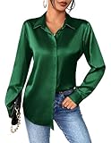 Zeagoo Damen Satin Bluse Elegant V-Ausschnitt Seidenbluse Langarm Button Down Satinbluse Business...