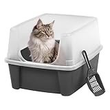 Iris Ohyama Katzenklo mit Schaufel, bis 7 kg, Grau, offen, ohne Deckel, Katzentoilette, hoher...