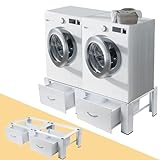 Doppel Untergestell für Waschmaschinen und Trockner, aus Metall, inkl. 2X Schubladen, Edelstahl...