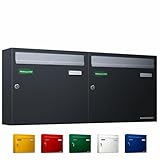 AL Briefkastensysteme Basic 2er Briefkasten RAL 7016 Anthrazit Grau/Einwurfklappe RAL 9006 Weiß...