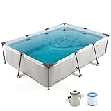 RELAX4LIFE Pool-Set mit Filterpumpe, 300 x 207 x 66 cm, Rechteckiger Swimmingpool mit beschichtetem...