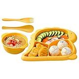 Kindergeschirr-Set Dinosaurier – Geteilter Teller mit Schüssel, Löffel & Gabel | 5-Teiliges...
