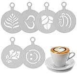 Kaffeeschablonen aus Edelstahl, 6 Pcs Kaffee-Dekorationsschablone cappuccino schablonen kaffee...