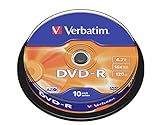 Verbatim DVD-R 16x Matt Silver 4.7GB, 10er Pack Spindel, DVD Rohlinge beschreibbar, 16-fache...