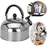 LS-LebenStil Edelstahl Flötenkessel 2,0L Camping Wasserkessel Pfeifkessel Teekessel Gasherd Gas...
