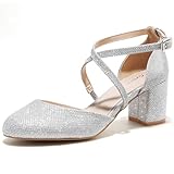 Greatonu Damen Pumps Riemchenpumps Spangenpumps Sandale mit Kreuz Knöchelriemen Blockabsatz...