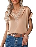 Zeagoo Damen Bluse Satin Tunika Shirt Elegant Hemdbluse Leichte Blusen Festliche T-Shirt Casual...