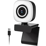 JORPETS Webcam HD 1080P mit Mikrofon & Ringlicht - USB Computer Web Cam Videokamera für Mac Windows...