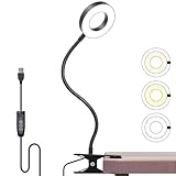 Foneso Klemme Lampe, 48 LEDs Dimmbare Leselampe Bett, 3 Modi und Stufe 10 Dimmen, 360° Flexibel USB...