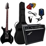 HEAVY METAL SET - ELEKTROGITARRE HEAVY SCHWARZ - VERSTÄRKER 45 WATT - TASCHE - BAND - 3xPIK -...