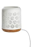 GILDE Porzellan Lampe Tischlampe Standlampe - Motiv: Blume - Farbe: Weiss Sockel in Holz Optik -...