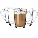 Glasmark KROSNO 1992 Gläser Set Kaffeegläser Teegläser Mit Henkel 4 Stück 300 ml Kaffee Tee...