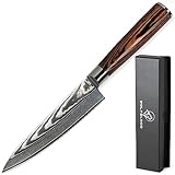 Wolfblood Damastmesser Küchenmesser L (26cm) TÜV geprüfter 62 HRC Damaststahl aus 67 Lagen I...