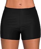 Badeshorts Damen, Bauchweg Badehose Damen Hgih Waist Bikini Hose Schwarz Retro Schwimmshorts Basic...