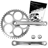 LOEVELOSI 1-Fach Fahrrad Kurbel verstärkter Stahl Crank Set Silber mit 44 Zähnen Vierkant...