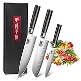 MDHANDD Messerset, 3 teiliges profi Küchenmesser Set mit Kochmesser Santoku Messer Allzweckmesser...