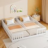 Kinderbett Bodenbett Doppelbett 90x200 cm mit Sicherheitsgitter&Lattenrost, Montessori Bett Bed...