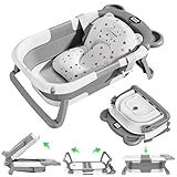 Mexgcom Baby Badewanne, Faltbar Baby Badewanne mit Rutschfestem Badekissen, Ergonomische Babywann...