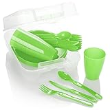 com-four® 31-teiliges Picknick-Set, Picknickkorb und Mehrweggeschirr für 6 Personen, idealer...
