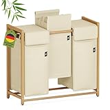 AdelDream Bambus Wäschekorb 150L – Wäschesortierer mit 3 Fächern, atmungsaktiver & abnehmbarer...