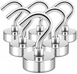 Magnethaken, 6 Stück Silber 10 kg+ Neodym Magnet Haken für Grill, Starke Magnete Haken für...