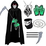 YADODO Sensenmann Kostüm Herren Damen Erwachsene mit Sense Schädelmaske Handschuhen Halloween...