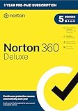 Norton 360 Deluxe, 2023 Ready, Antivirus-Software für 5 Geräte mit automatischer Erneuerung –...