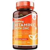Vitamin C Hochdosiert 1000 mg und Zink 15mg - 210 Vegane Tabletten - Albion® Zink für eine Bessere...