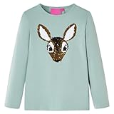 vidaXL Kinder-Langarmshirt mit Hirsch aus Pailletten Pullover Sweatshirt Minzgrün 104