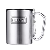 HEECN® Karabiner Tasse Wandern mit Deckel - Camping Becher - Edelstahl Tasse - Thermo -...