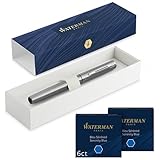 Waterman Allure Füller | Edelstahl | Füllfederhalter Feine Spitze | mit 12 kurzen blauen...