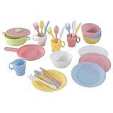 KidKraft 27-teiliges Pastell Geschirrset für Kinderküche, Spielküche Zubehör, Kochgeschirr...