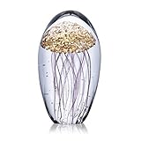 HDCRYSTALGIFTS Kristallglas-Figur, Quallen, handgefertigt, geblasene Kunst, goldener Briefbeschwerer...
