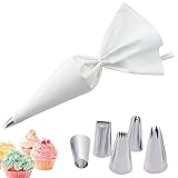 Peutpy Profi-Spritzbeutel-Set 40 cm, stabil, Baumwolle, Innenbeschichtung,5 Edelstahl-Tüllen für...