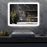 YU YUSING Badspiegel LED 80x60cm Badezimmerspiegel mit Beleuchtung Wandspiegel mit Touch-Schalter...