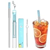 Teleskop-Trinkhalm, tragbar, wiederverwendbar, aus Edelstahl – Trinkstrohhalme mit Mundstück aus...