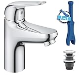 GROHE Swift - Waschtischarmatur (wassersparend, ~16cm hoch, inkl. Montagewerkzeug, Push-Open...