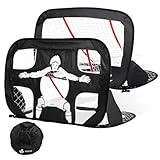 VOUNOT Pop Up Fußballtor 2er Set 120×80 cm, Kinder Fußballtore mit 2-in-1 Torwand & Netz,...