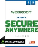 WEBROOT Antivirus Software 2024 | 3 Geräte | 1 Jahr | Mac/Windows/Chrome | Aktivierungscode per...