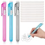 Radiergummi Stift Set im Stiftstil, 3 einziehbare Radierstifte + 9 Refill Radiergummis,...