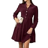 Alaster Queen Damen Herbstkleid Herbst Winter Kleid Langarm Volant Blusenkleid Damen Strickkleid Mit...