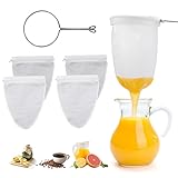 4 Stück Nussmilchbeutel, 1 Halter, Baumwolle Passiertuch Wiederverwendbar, Hafermilch Nut Milk Bag,...