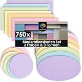 OfficeTree 750x Moderationskarten Set - Pastell Farben - Rund Oval & Rechteckig - Metaplankarten -...