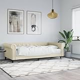 JUNZAI Tagesbett mit cremefarbener Matratze, 90 x 200 cm, Kunstleder, Bett mit Lattenrost, großer...