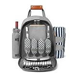 Picknick-Rucksack für 4 Personen mit Kühlfach und Weinhalter, Fleecedecke, Besteck-Set, für...