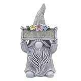 Yeomoo Solar Gartenzwerg mit Willkommensschild & Blumen für Außen Gartendeko - Lustige Wichtel...