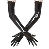 Schwarze Lange Latex Handschuhe für Damen und Herren, Wet Look Handschuhe aus Naturkautschuk...