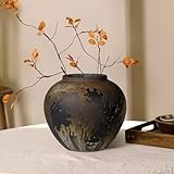 JIDOFUE Schwarze rustikale Keramische Vase Vintage Blume Vase, 19.5 cm / 7.68 Zoll Keramik...